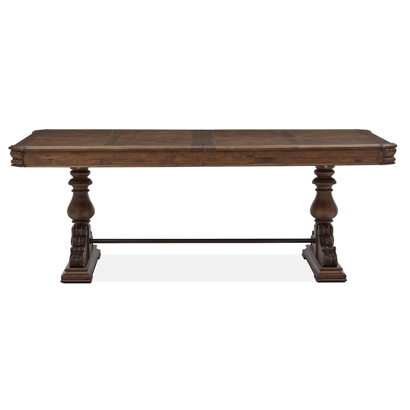 Bowery Hill Transitional Brown Extendable Trestle Dining Table
