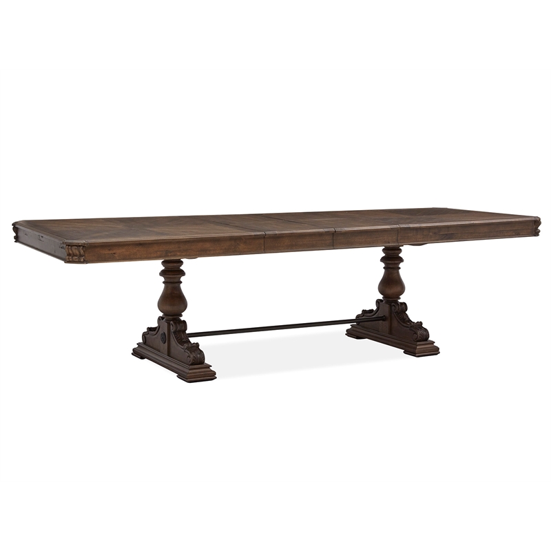 Bowery Hill Transitional Brown Extendable Trestle Dining Table
