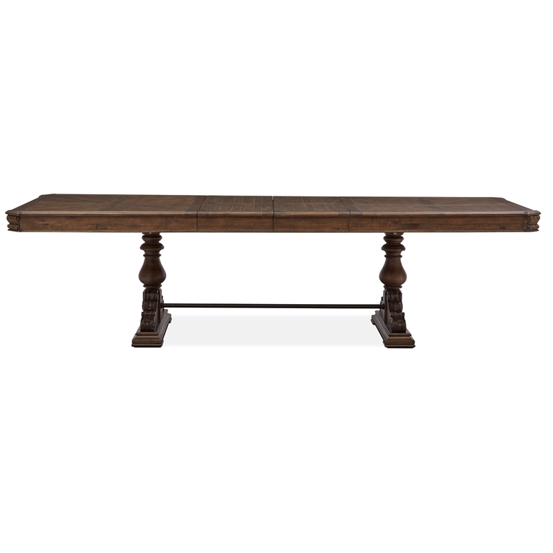 Bowery Hill Transitional Brown Extendable Trestle Dining Table