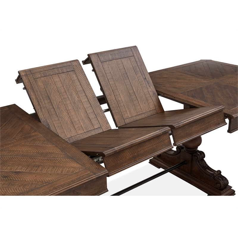 Bowery Hill Transitional Brown Extendable Trestle Dining Table