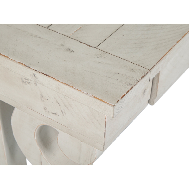 Bowery Hill Traditional Alabaster Rectangular Sofa Table in Cream