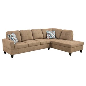 Bowery Hill Contemporary Lint Fabric Right Sectional Sofa in Latte