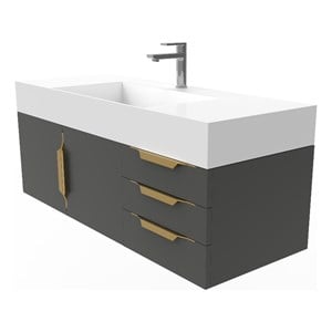 Bowery Hill 48&quot Black Wood Floating Vanity with White Top and Gold Trim