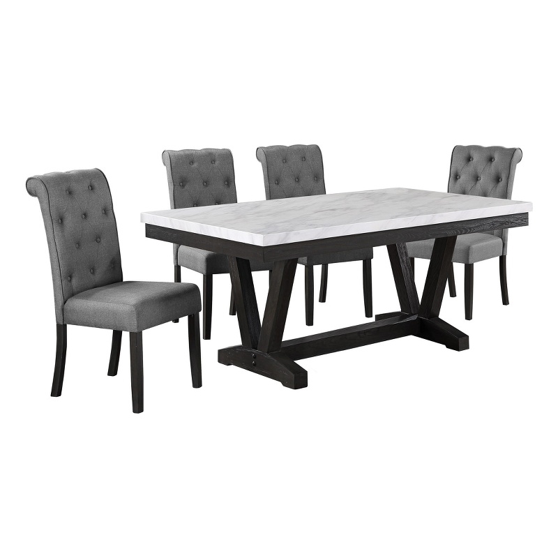 Bowery Hill Weathered Gray Wood 5pc Dining Set with Gray Chairs
