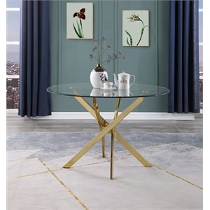 Bowery Hill Round 45&quotx45&quot Dining Table with Tempered Clear Glass and Gold Chrome