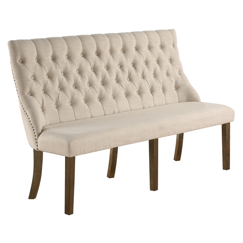 Bowery Hill 7pc Walnut Dining Set with Extendable Table w/ Beige Chairs & Bench