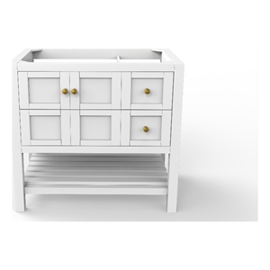 Bowery Hill Modern 36&quot White Wood Vanity S Base with Gold Handles