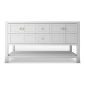 Bowery Hill Modern 60&quot White Wood Vanity Base with Gold Handles