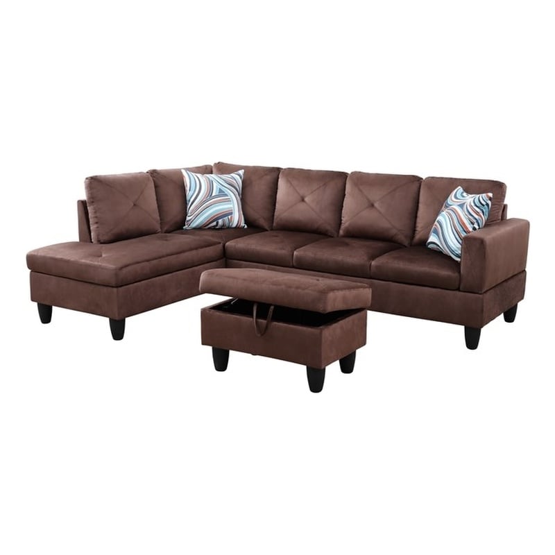 Bowery Hill L-shaped Brown Microfiber Couch with Ottoman (Pillows Included)