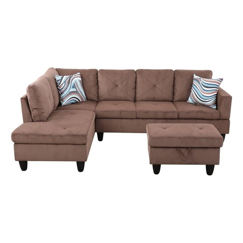 Bowery Hill L-shaped Brown Microfiber Couch with Ottoman (Pillows Included)
