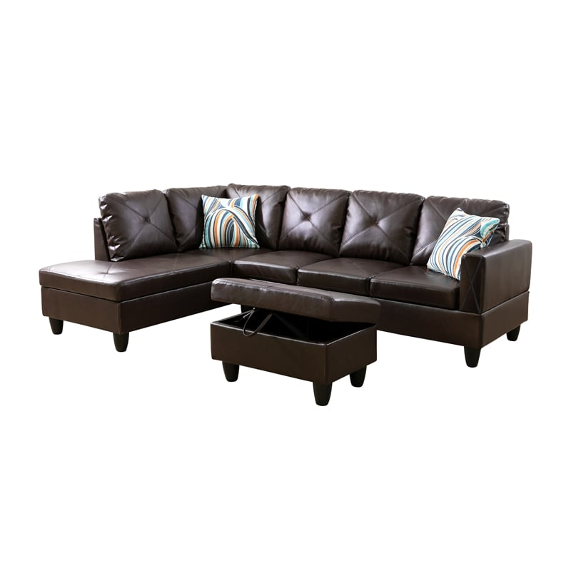 Bowery Hill L-shaped Brown Microfiber Couch with Ottoman (Pillows Included)
