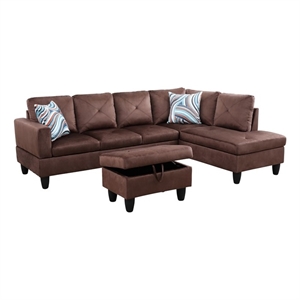 Bowery Hill L-shaped Brown Microfiber Couch with Ottoman (Pillows Included)