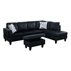 Bowery Hill L-shaped Black Microfiber Couch with Ottoman (Pillows Included)