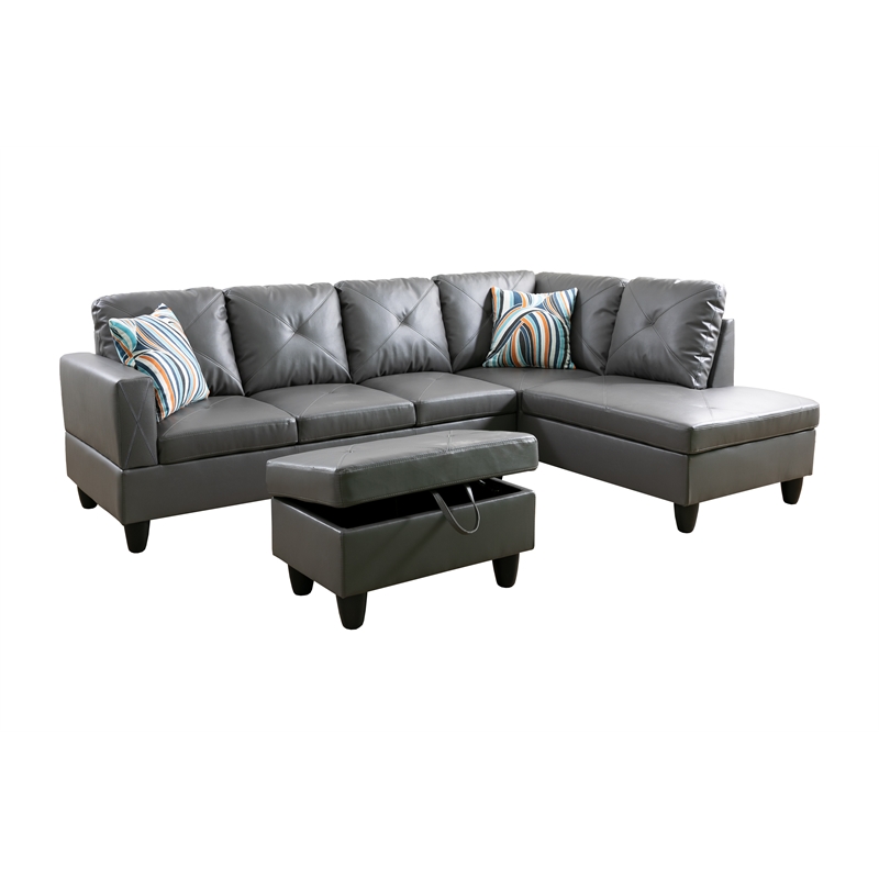 Bowery Hill L-shaped Gray Microfiber Couch with Ottoman (Pillows Included)