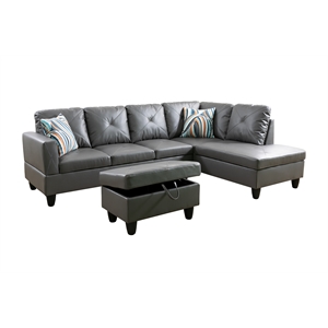 Bowery Hill L-shaped Gray Microfiber Couch with Ottoman (Pillows Included)