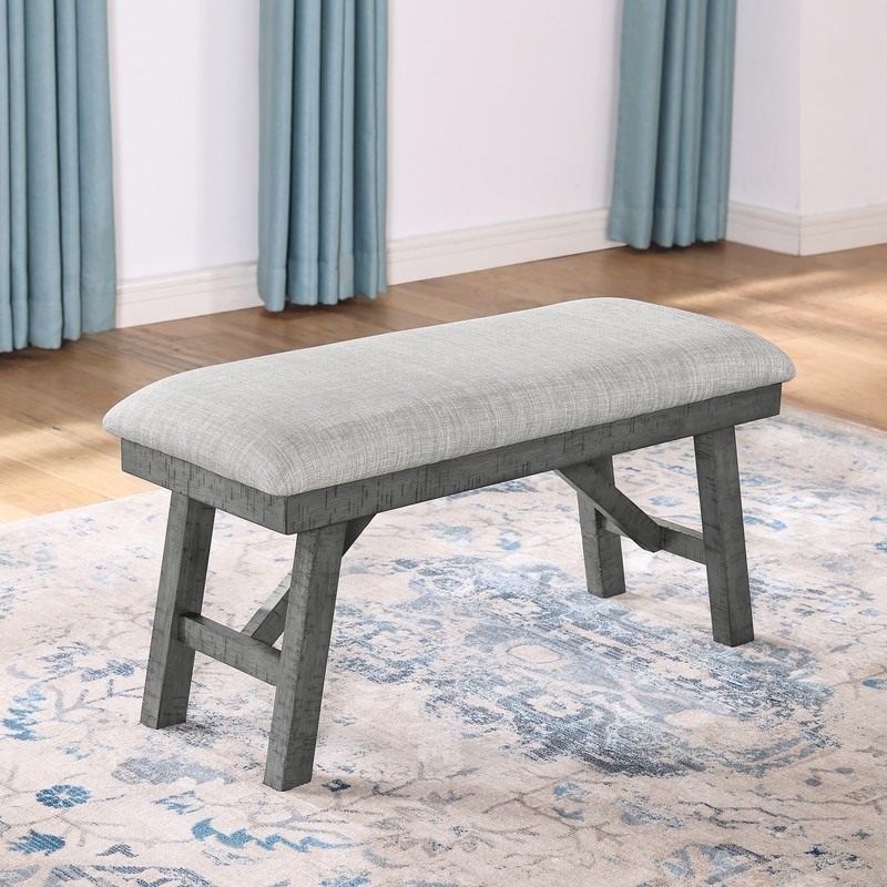 Bowery Hill Rustic Gray Wood Linen Upholstered Dining Bench Seats up to 2