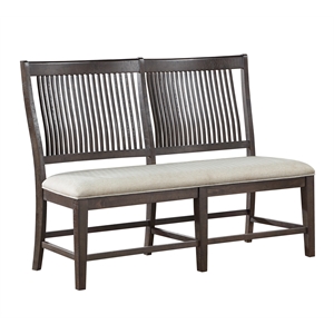 Bowery Hill Rustic Brown Wood Dining Bench with Beige Upholstery