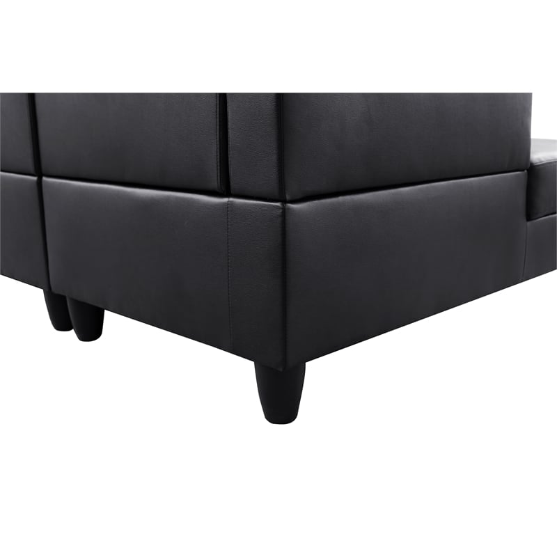 Bowery Hill L-shaped Black Faux Leather 2-piece Couch Living Room Sofa Set