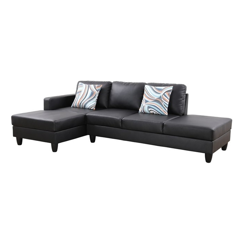 Bowery Hill L-shaped Black Faux Leather 2-piece Couch Living Room Sofa Set