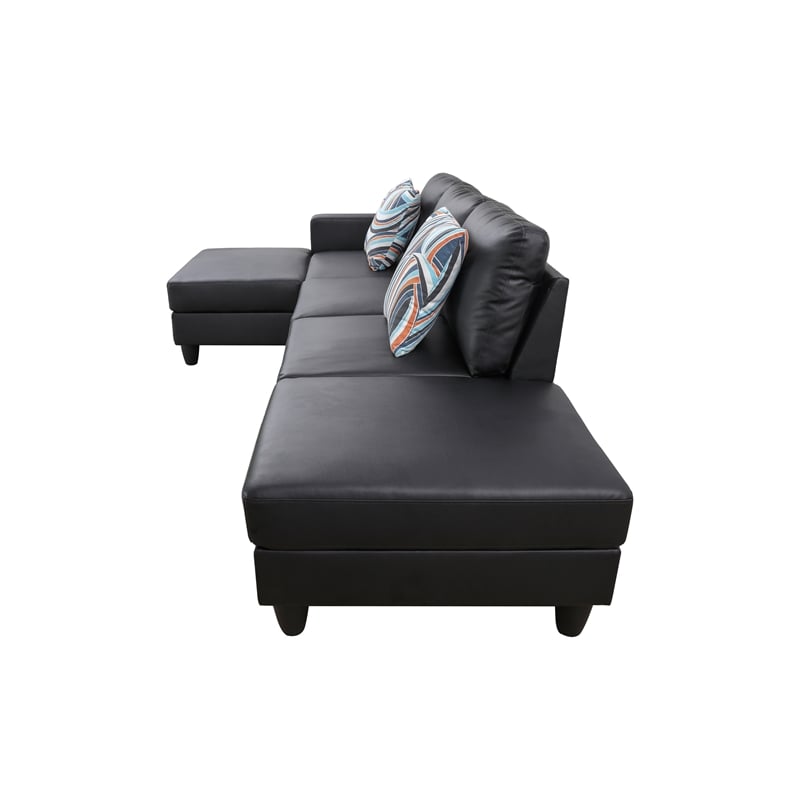 Bowery Hill L-shaped Black Faux Leather 2-piece Couch Living Room Sofa Set