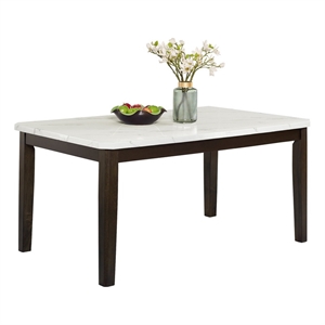 Bowery Hill Faux Marble & Wood Dining Table in White/Espresso