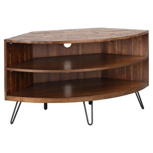 Bowery Hill Acacia Wood Corner Media Stand for TVs up to 41&quot in Brown
