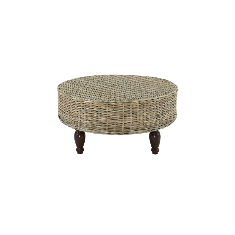 Bowery Hill Contemporary Round Rattan Coffee Table in Natural
