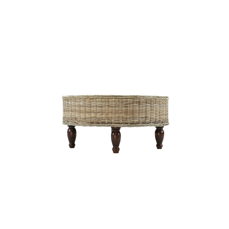 Bowery Hill Contemporary Round Rattan Coffee Table in Natural