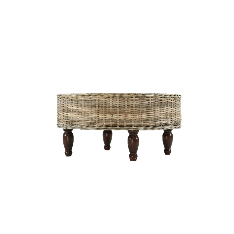 Bowery Hill Contemporary Round Rattan Coffee Table in Natural
