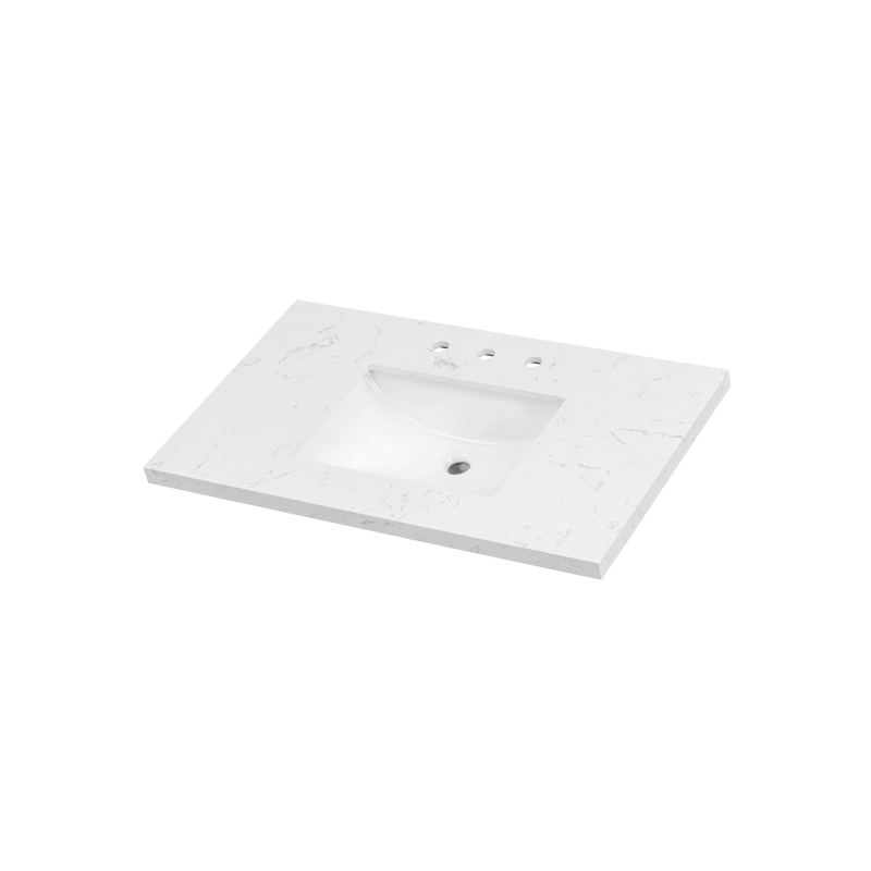 Bowery Hill Contemporary 37'' Engineered Stone Top  Bathroom Vanity in White