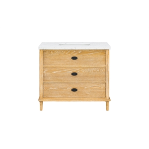 Bowery Hill Contemporary Solid Wood 37'' Stone Top Bathroom Vanity in Oak