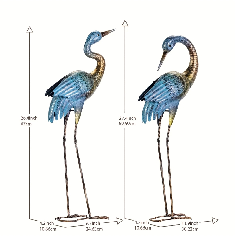 Bowery Hill Blue Gold Metal Crane Garden Sculpture Elegant Outdoor Decor