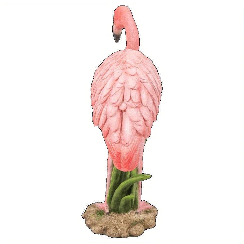 Bowery Hill Pink Metal Flamingo Statue Stylish Garden Decor Accent