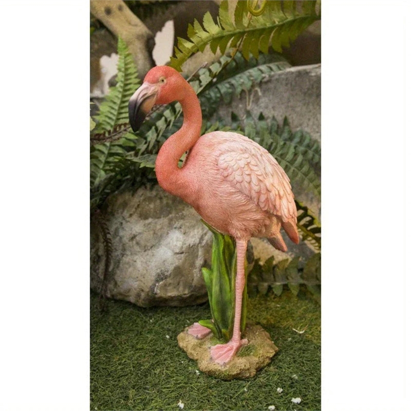 Bowery Hill Pink Metal Flamingo Statue Stylish Garden Decor Accent