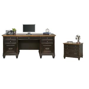 Bowery Hill Set of 2 Wood Credenza Office Desk & Lateral Filing Cabinet