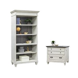 Bowery Hill Set of 2 Open Wood Bookcase Storage Cabinet & Lateral Filing Cabinet