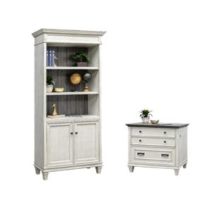 Bowery Hill Set of 2 Wood Bookcase With Doors & Lateral Filing Cabinet in White