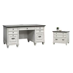 Bowery Hill Set of 2 Wood Lateral Filing Cabinet & Credenza Office Desk