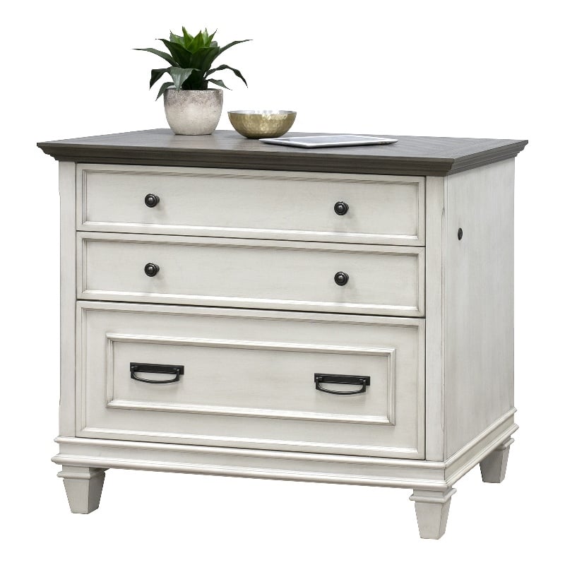 Bowery Hill Set of 2 L-Desk and Return Writing Table & Lateral Filing Cabinet