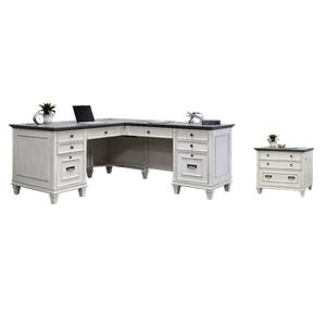 Bowery Hill Set of 2 L-Desk and Return Writing Table & Lateral Filing Cabinet