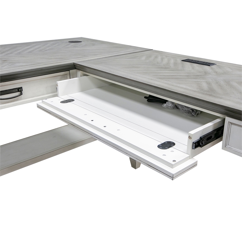 Bowery Hill Set of 2 Contemporary Wood L-Shaped Desk & Lateral Filing Cabinet