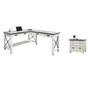 Bowery Hill Set of 2 Contemporary Wood L-Shaped Desk & Lateral Filing Cabinet