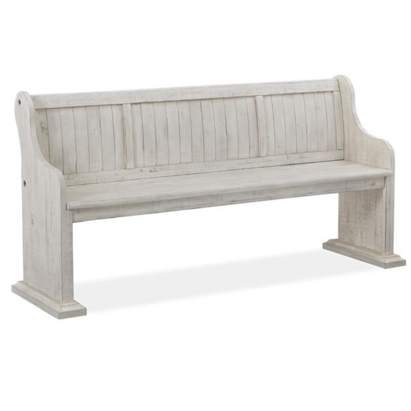 Bowery Hill Traditional Solid Pine Wood Bench with Back in White