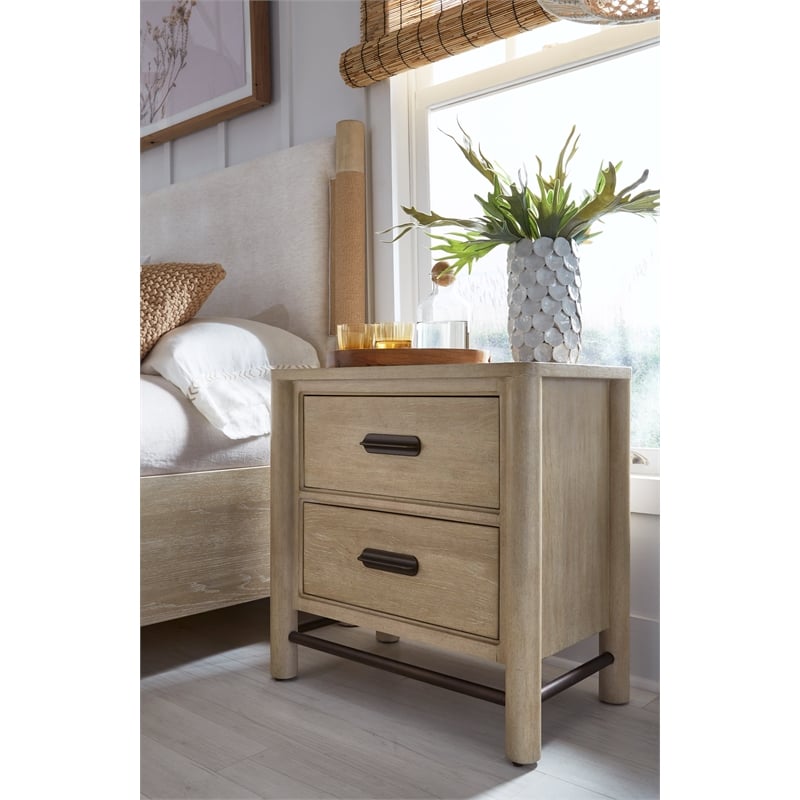 Bowery Hill Transitional Oak Veneer and Hardwood Solids Brown Drawer Nightstand