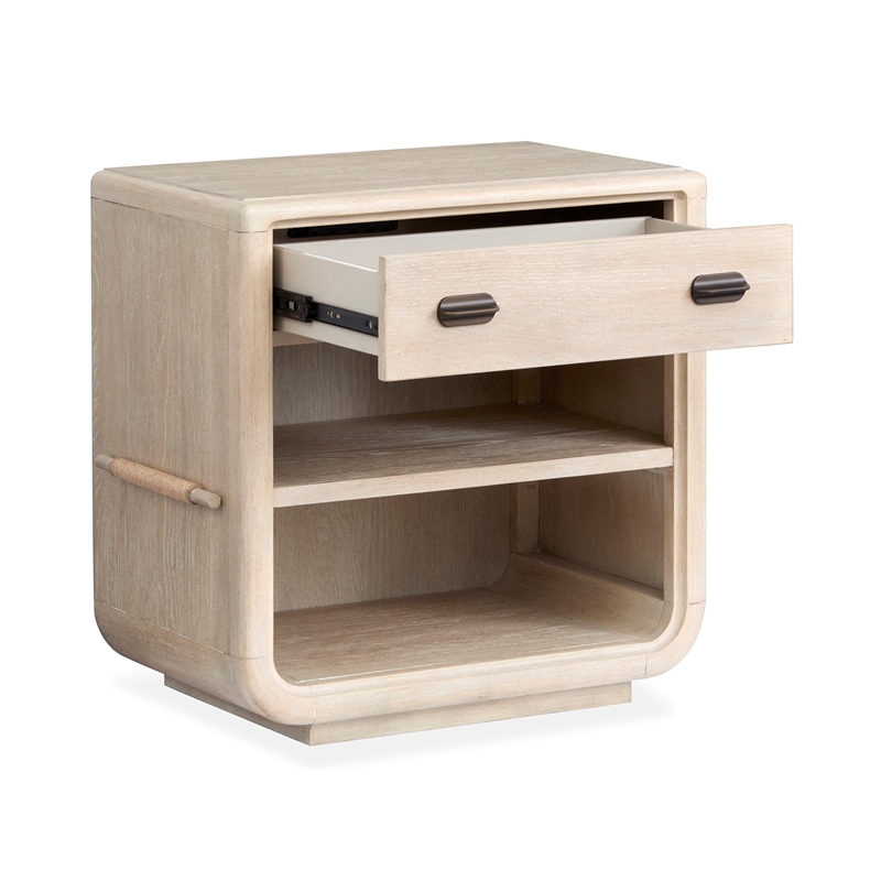 Bowery Hill Transitional Oak Veneer and Hardwood Solids Brown Open Nightstand