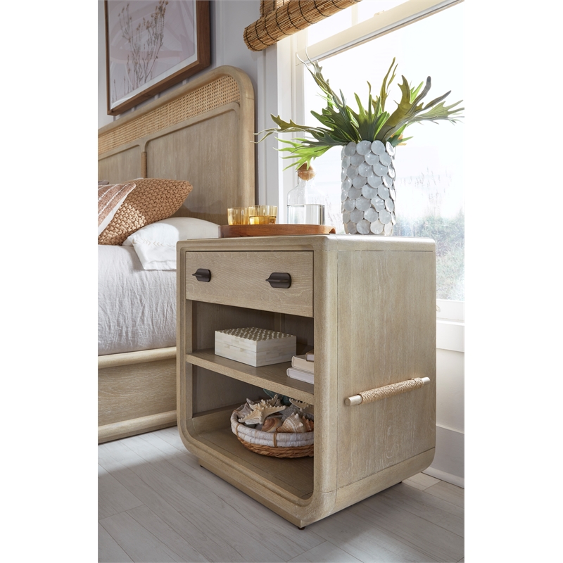 Bowery Hill Transitional Oak Veneer and Hardwood Solids Brown Open Nightstand
