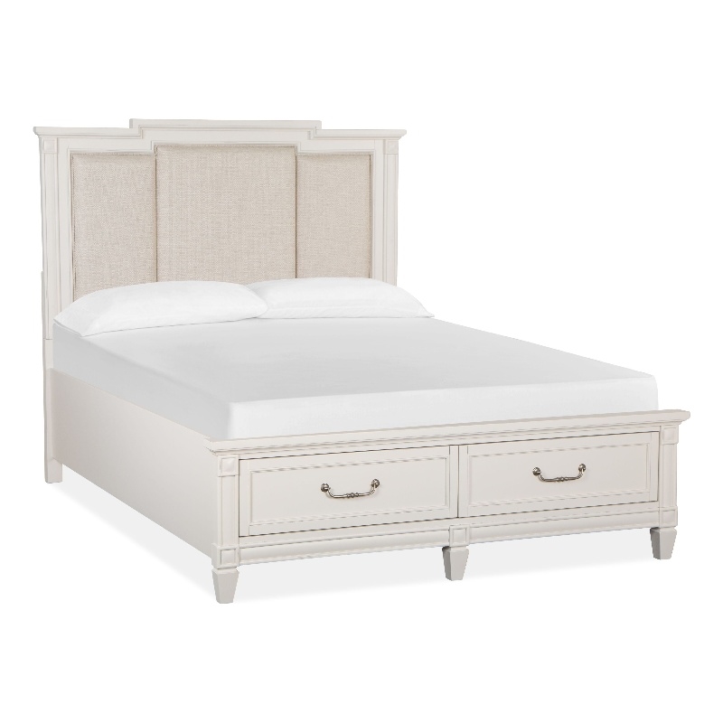 Bowery Hill Traditional Egg Shell White Queen Panel Upholstered Storage Bed