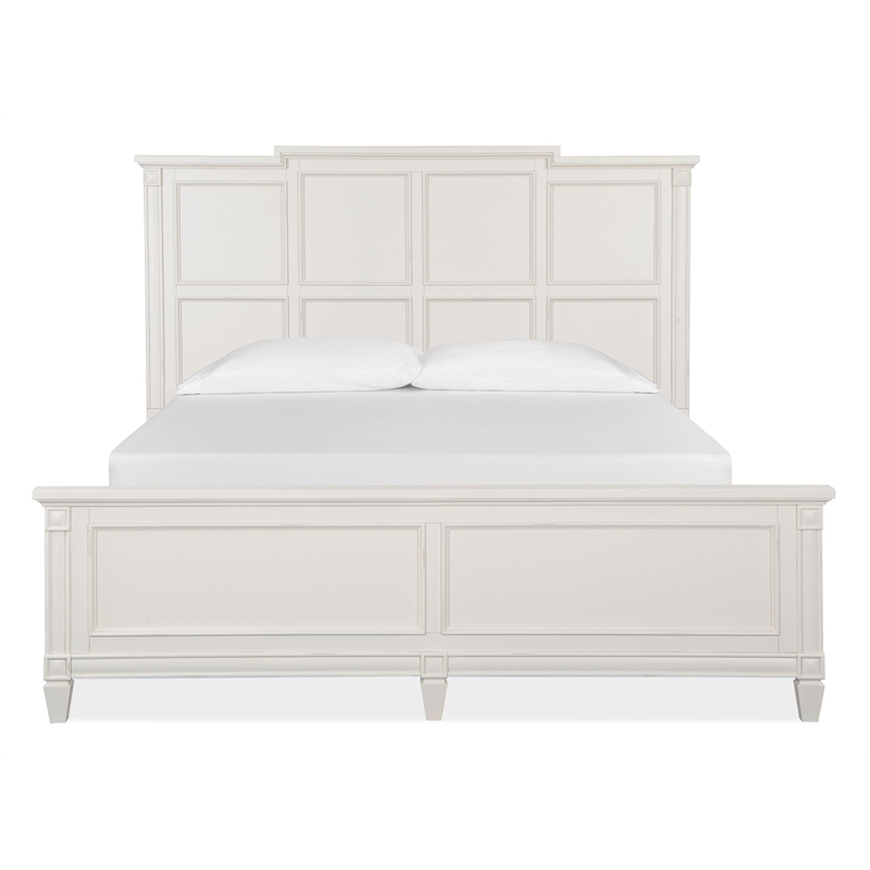 Bowery Hill Birch Veneer and Hardwood Solids Egg Shell White King Panel Bed