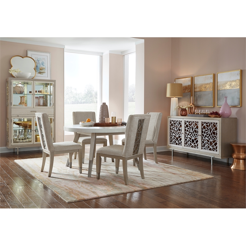 Bowery Hill Transitional Warm Silver And Acadia White Round Dining Table