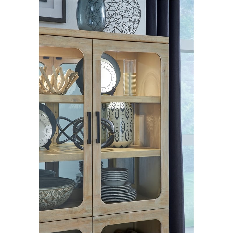 Bowery Hill Transitional Oak Veneer and Hardwood Solids Butternut Buffet Curio
